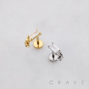 BAGUETTE CZ DANGLE STARBURST CZ THREADLESS (PUSH IN) 316L SURGICAL STEEL LABRET SET